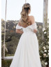 Ivory Lace Tulle Slit Wedding Dress With Removable Straps